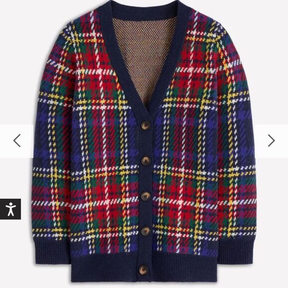 Boden Quinn Boyfriend Plaid Patterned Cardigan Sweater. Poly Wool Alpaca Medium - Picture 5 of 8